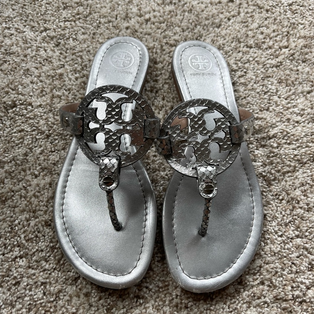 Silver snake skin Tory Burch sandals